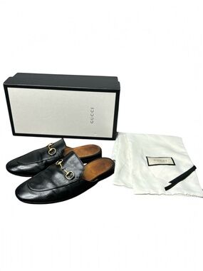 Gucci Princetown Horsebit Loafer Mule Size 37.5 Black Leather Buckle Slippers